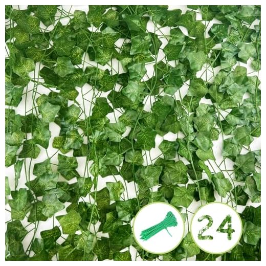 Nutabevr 24 Piezas*2.2m Enredaderas Artificiales con 50 Bridas para Cables, Plantas Decorativas Artificiales para Cocina, Vides Falsas Realistas, para Cocina, Boda, balcón, Oficina, jardín y Fiesta