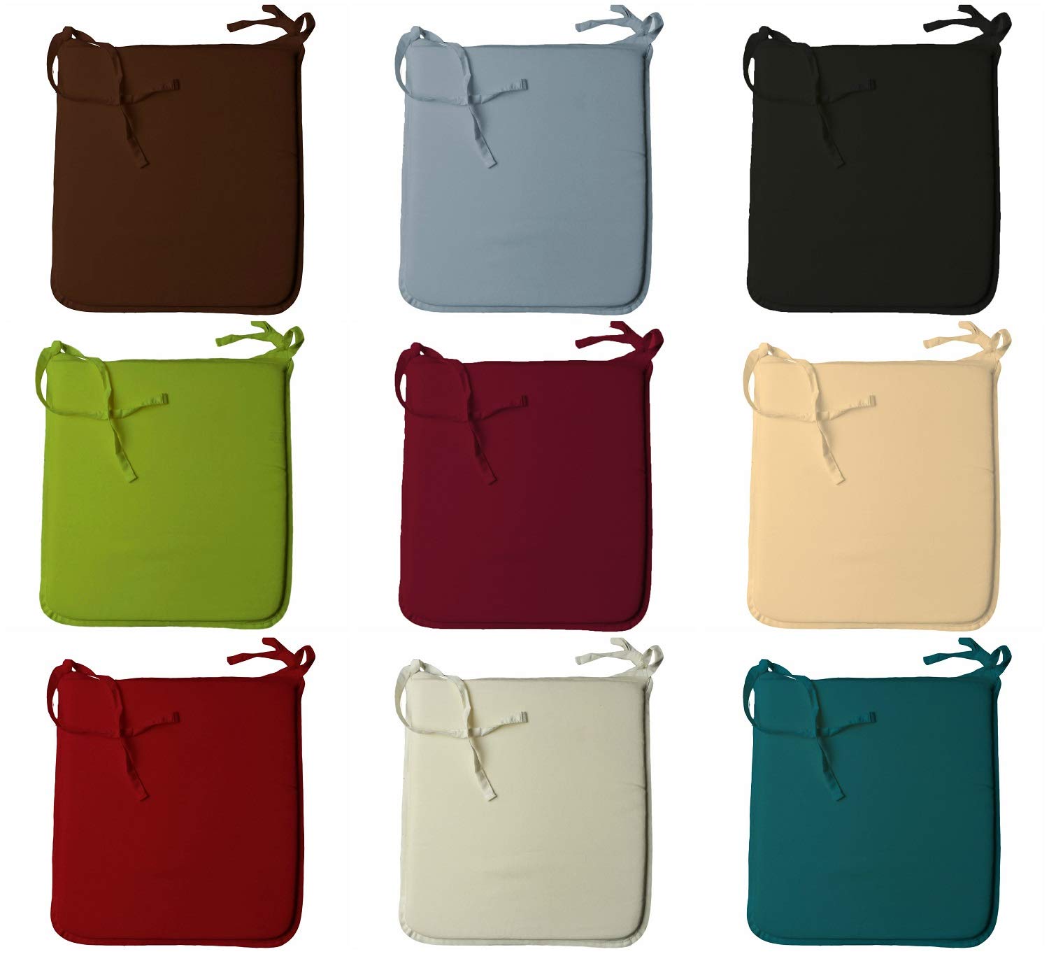 Voice7 Set of 1-6 Poly Cotton PLAIN SEAT PADS with Ties - Home Office Garden Removable Cover Foam Chair Cushions - Standard UK Size 37 cm x 42 cm + Thickness 1.25 inches (Teal, SET OF: 6)
