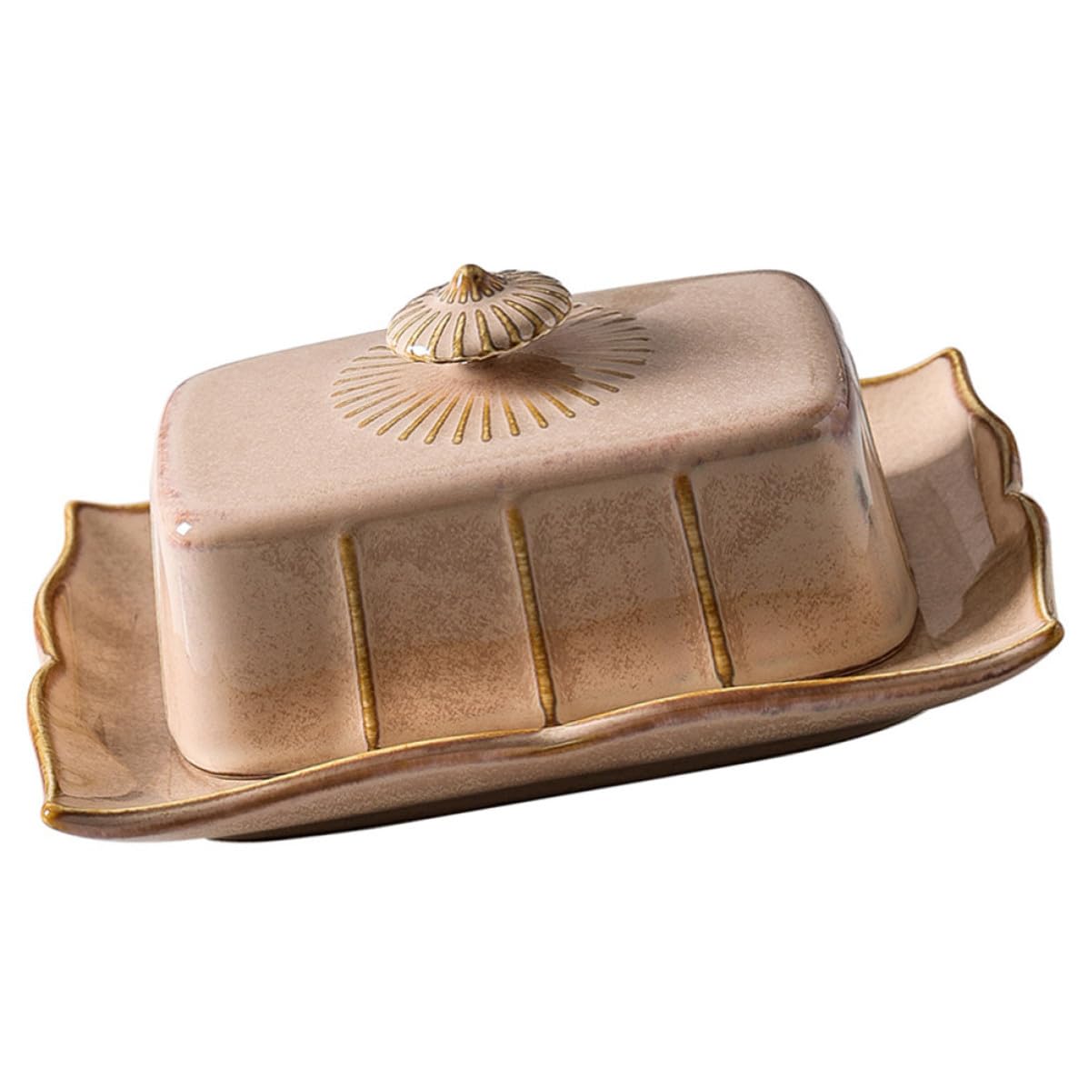 Healeved Plateau à Beurre Réduisant Odeurs Réfrigérateur avec Couvercle Khaki en Céramique Accessoire la Cuisine Polyvalent pour Hôtels et Restaurants