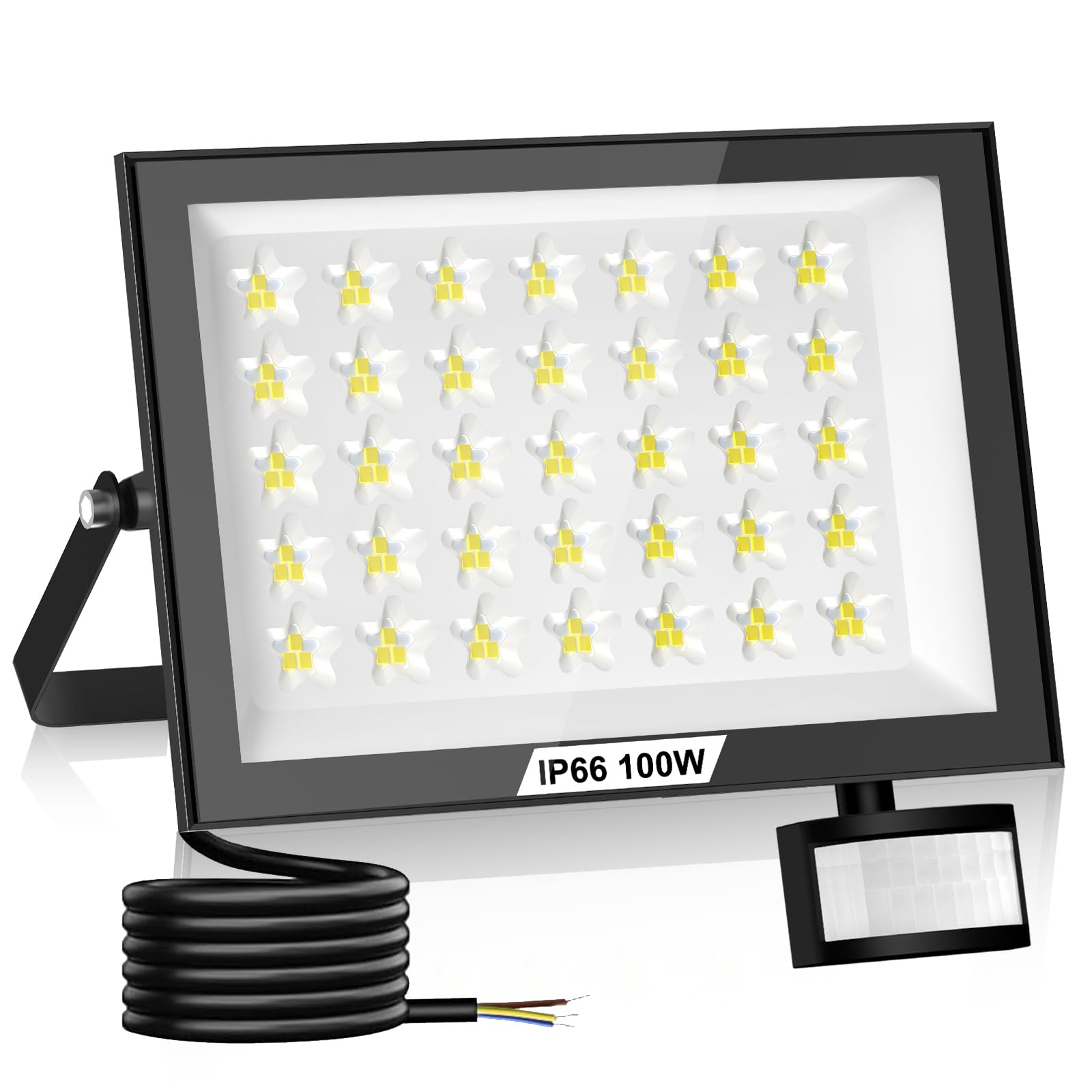 Lightasea 100W Security Lights Outdoor Motion Sensor,10000LM PIR Security Light with Remote Control,6500K LED Floodlights