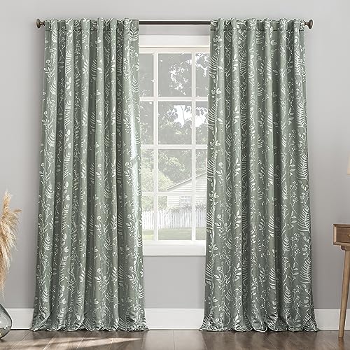Sun Zero Ambridge 2-Pack Embroidered Botanical Leaf Pleated Look 100% Total Blackout Back Tab/Rod Pocket Curtain Panel Pair, Sage Green, 50" W x 96" L (2 Panels) by Sun Zero - Image 6