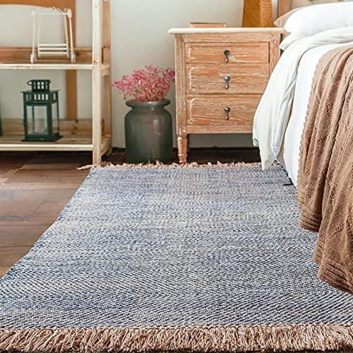 Boho Alfombra,Tejidas A Mano Ropa de Algodón Alfombra Elegante Estético Alfombra Copetudo Alfombra con Borlas,Reversible Alfombra Junto a La Cama para Habitación Sala de Estar -A 140x200cm(4.6x6.5ft) Cover