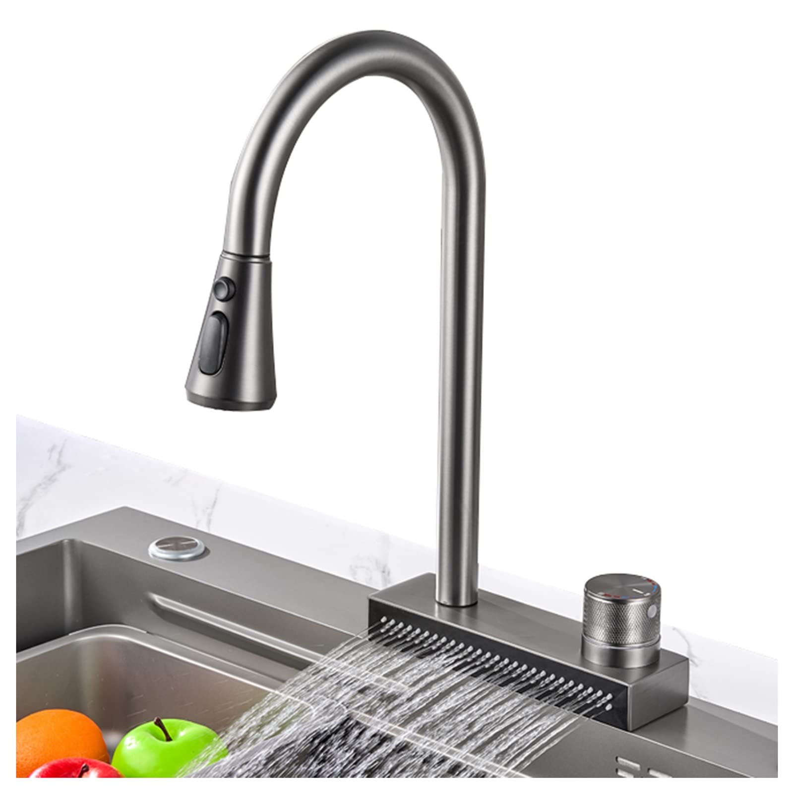 Lmysxaoz Gray Sink Faucet, High Arc Single Handle Kitchen Faucet With Water Lines, Offers Efficient Cleaning (Color : Size 40.5Cm/15.9Inch)