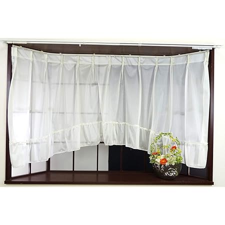 Amazon 出窓用レースカーテン アーチ型 のピンストライプ柄 パステルイエロー 幅0cm 丈105cm レースカーテン オンライン通販