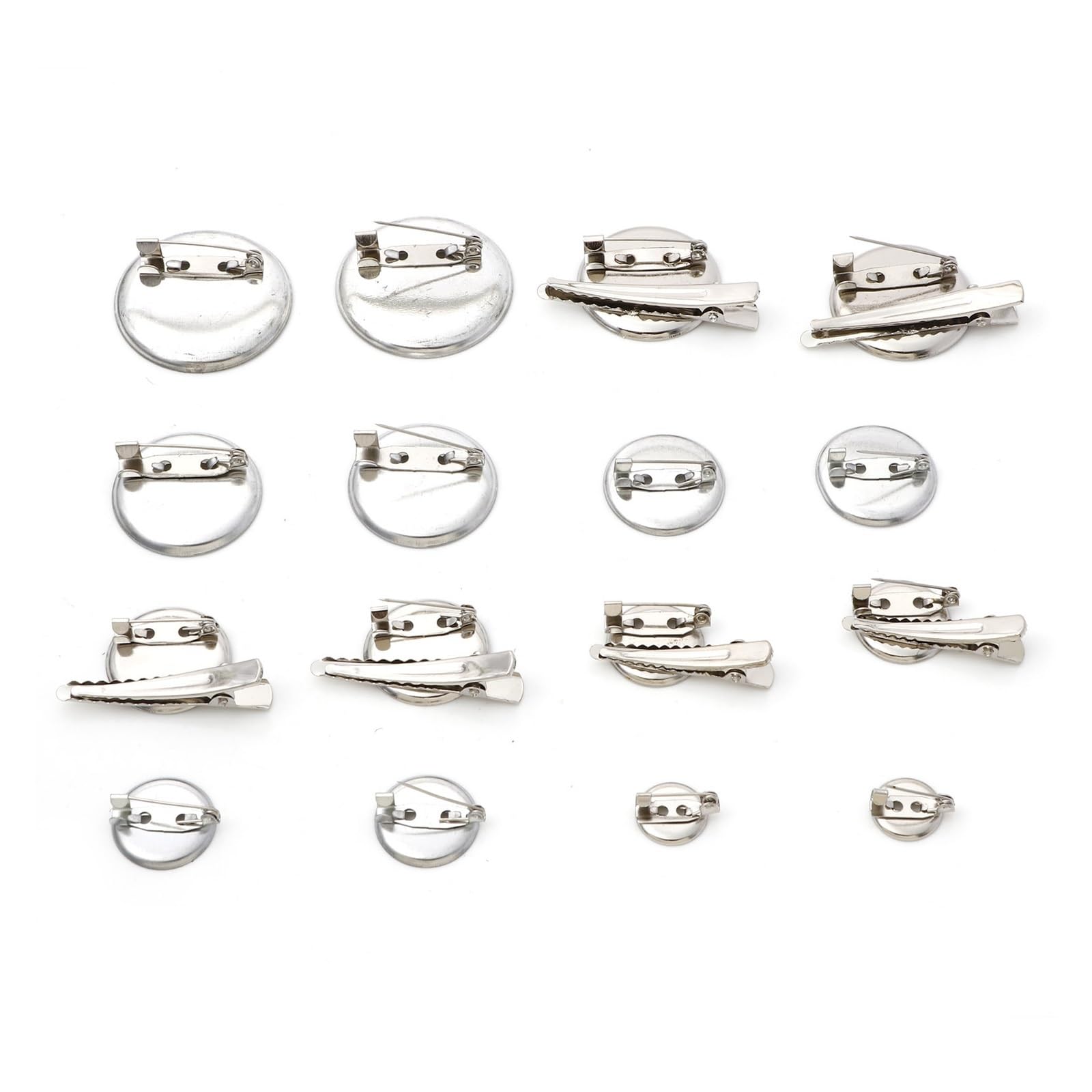 Bandejas de alfileres de broche con, broches Base 50 broches de aleación de hierro, color plateado, redondo, de metal, en blanco, con cierre seguro, for hacer joyas (color: plata, tamaño: 1.575 x 0.90