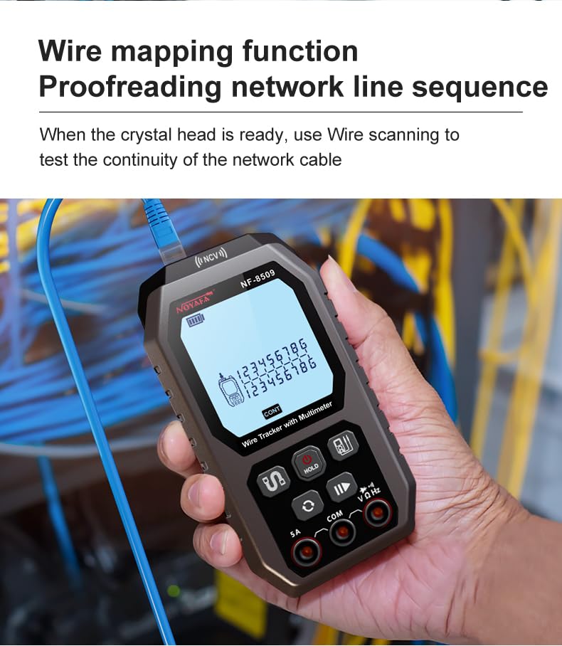 Image of NF-8509 Network Cable Tester with Digital Multimeter 2 in 1 Multifunctional Network Tool, RJ45 Wire Tracer POE Tester Port Check Cable Length Measurement NCV Continuity Test