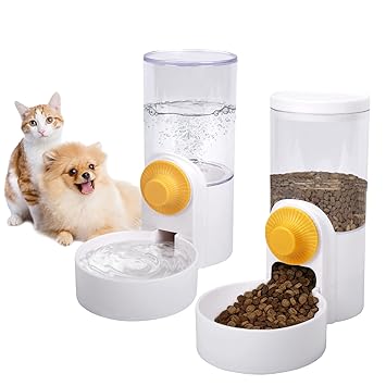 DricRoda Pet Feeder Waterer, Hanging Dog Cat Food Water Dispenser, Automatic Gravity Feeder Waterer Set for Caged Pets, Travel Food Water Bowl with Large Capacity for Small and Medium Animals