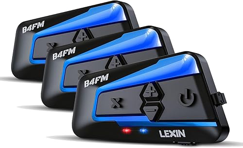 LEXIN B4FM - Auriculares Bluetooth para motocicleta, sistema de comunicación Bluetooth para 10 ciclistas con uso compartido de muiscradio