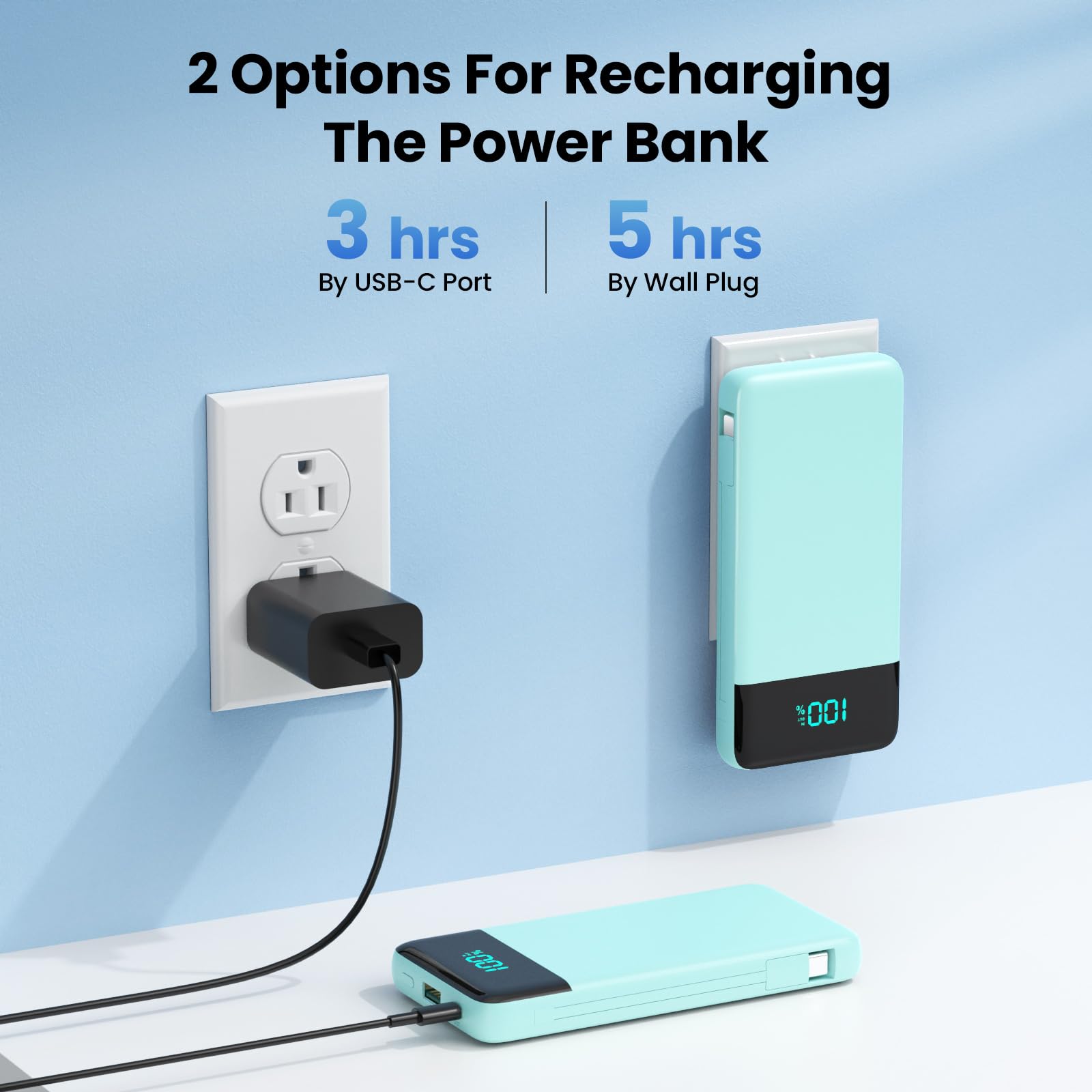Cargador portátil para iPhone con cables integrados y enchufe de pared, batería externa USB C de carga rápida de 13800 mAh, 4 salidas, paquete de batería esencial de viaje para iPhone 17/16/15/14/13
