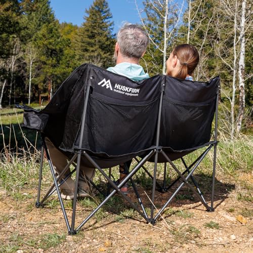 Huskfirm 2 Person Camping Chair Oversized Loveseat Camping Chair Double Camping Chairs for Adults Heavy Duty Camping Couch Black Outdoor Folding Chair Portable Patio Lawn Chair HF-LS-001 の商品画像 5