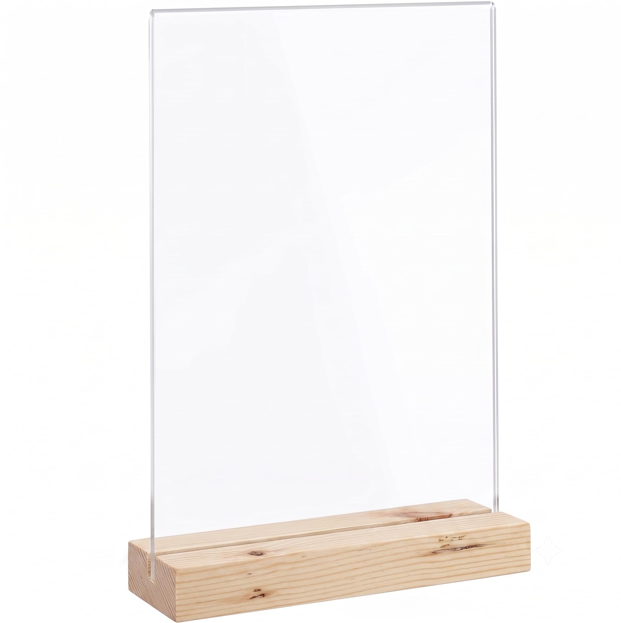 Genérico Expositor Metacrilato Transparente con Base de Madera, para Menús, Carteles, Eventos Oficina, Mesa (A4 - Vertical - 10 uds)