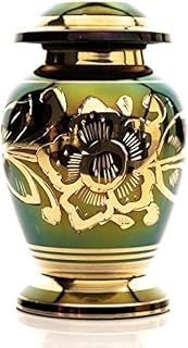 Earth Memorials Keepsake Elite Brass Cremation Urn for Human Ashes (Mini) to Hold 4 Tablespoons of Ashes. Click on Storefront for Personalized Engraved Stand (Keepsake Elite® Avondale Green)