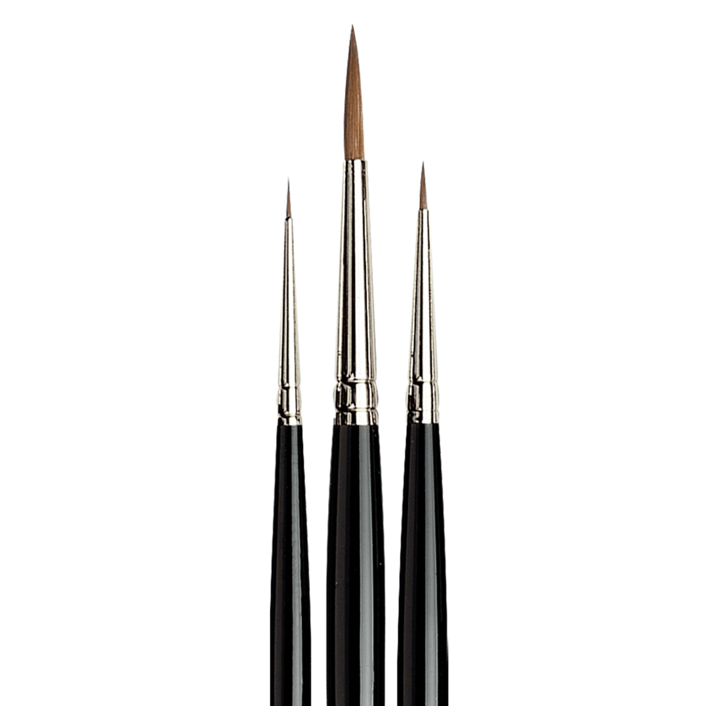 Da Vinci 5500-3 - Set di pennelli per acquerelli Maestro Kolinsky in zibellino rosso, serie 10, tondi affilati nelle misure 5/0, 0 e 4, in un'elegante confezione regalo nera.