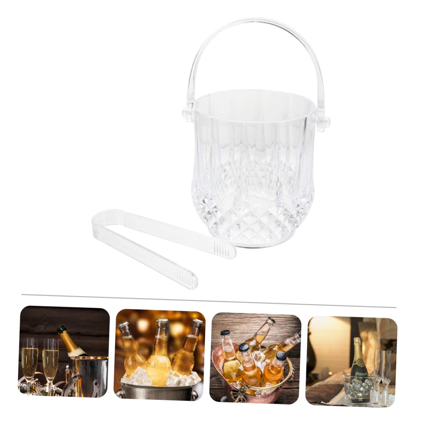 PartyKindom Seau à Glace Transparent 1000ml Pince à Glace, Matériau PS, Design Chic et Poignée Compacte, pour Bar, Hôtel et Ktv