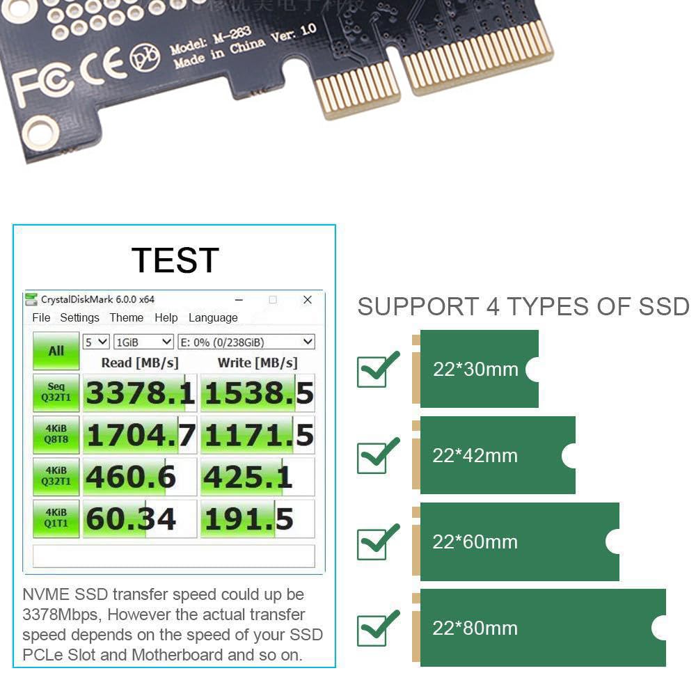 Valuegist PCIe Adapter for M.2 NVMe Mkey, PCI-e 4.0 X4 Card Supports NGFF M2 M-Key SSD, PCIe NVMe Adapter Full Profile Bracket