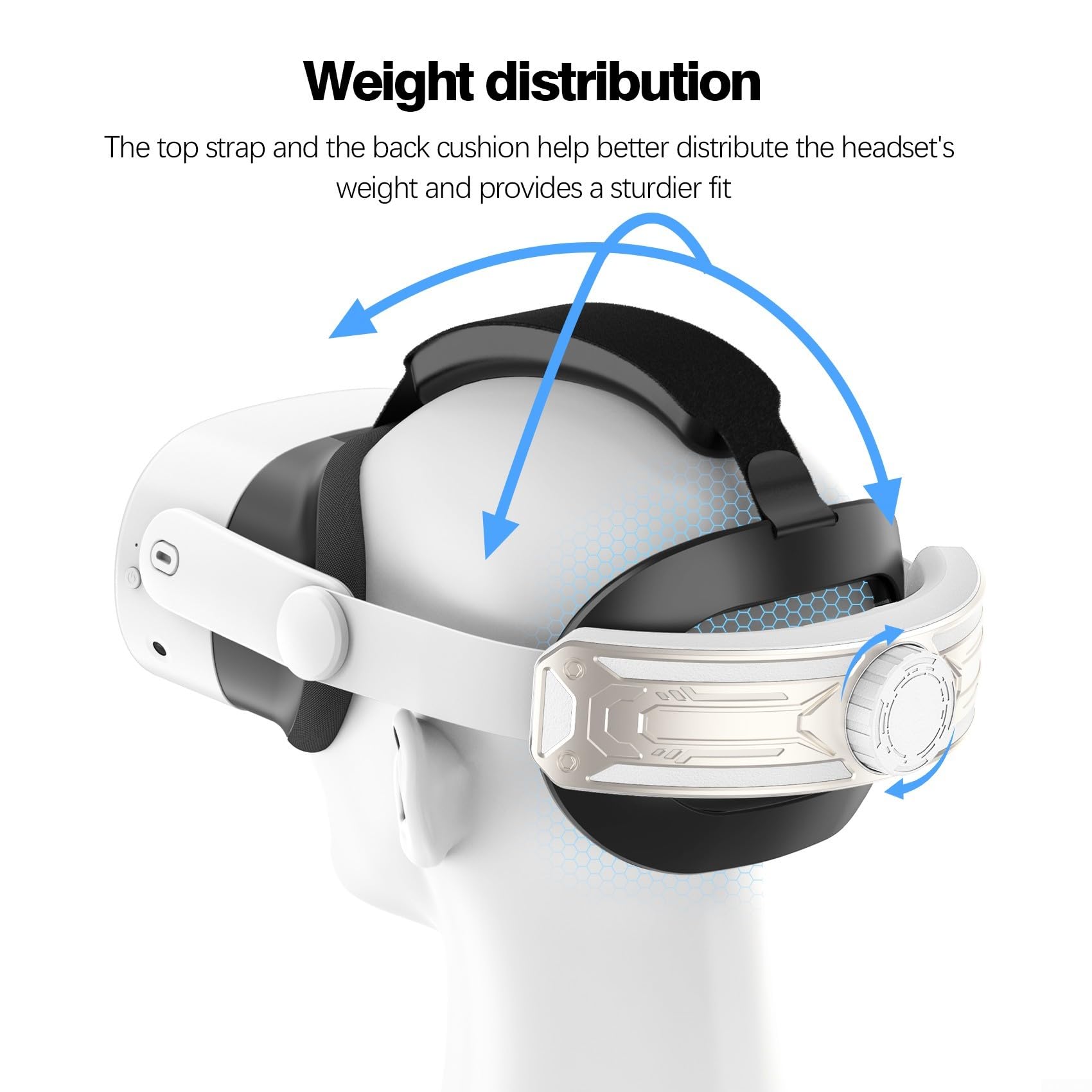 Sangle de tête réglable élégante et fonctionnelle compatible avec le système de jeu Meta Quest3S VR (doré)