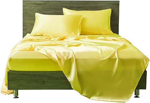 Miniatura 5 de AMAY Juego de sábanas de satén de seda pura de 4 piezas de 500 hilos tamaño Queen para cama, se adapta a colchones de hasta 10 a 12 pulgadas de