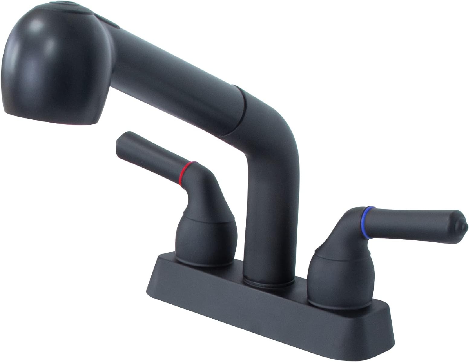 JS Jackson Supplies Dual Handle Pull Out Faucet, Black Finish, 4 Inch Center Set, Universal Kitchen or Laundry Tub ABS Plastic Faucet with Spray Setting