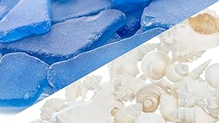 Nautical Crush Trading 11oz Dark Blue Tumbled Sea Glass & 1lb White Mixed Seashells Set - Sea Shells Bulk - Seashell Weddi...