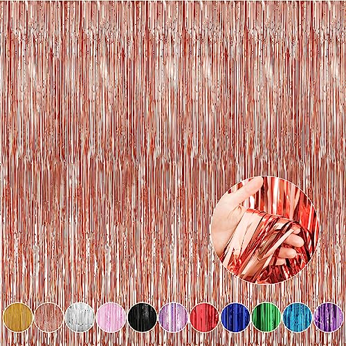 Cortina fondo con flecos foil 4 pack 3.3x9.9 ft rosa oro miniatura 1
