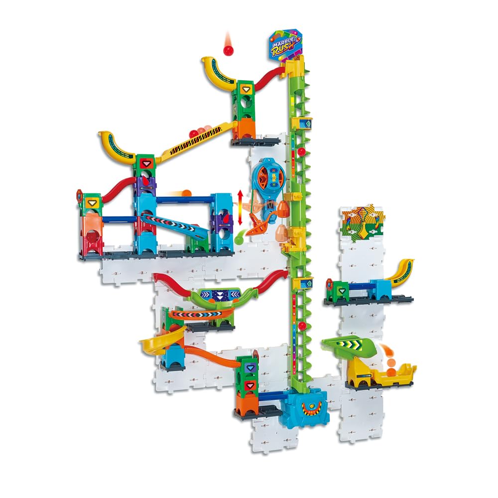 VTech - Marble Rush Ultimate Vertical Run V100E - Circuit à Billes Électronique à la Verticale, 93 Pièces et 10 Billes - Jeu de Construction à Fixer - Cadeau Enfant Dès 6 Ans - Contenu en Français