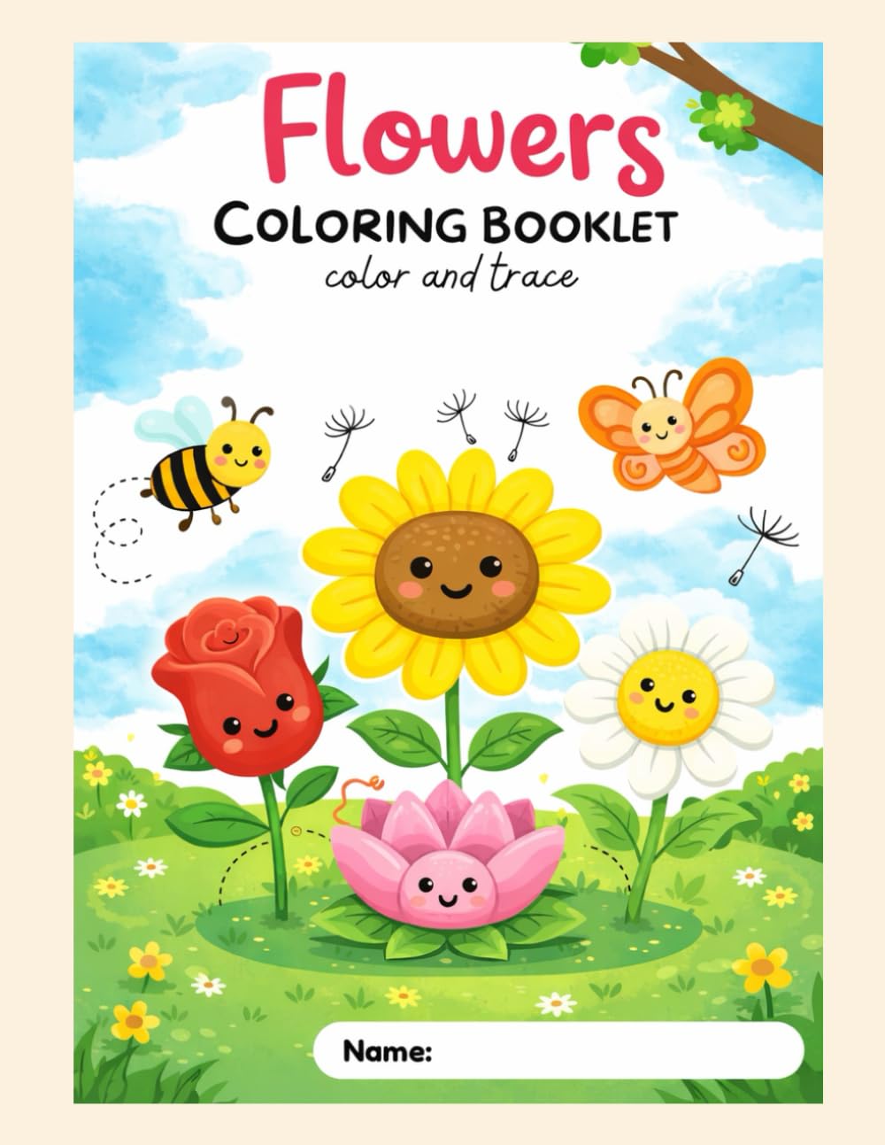 Flower Colouring Booklet: colour and trace kids colouring book