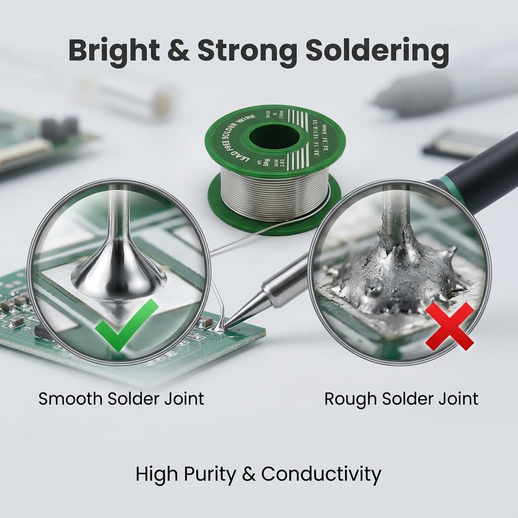 Alambre de Soldadura sin Plomo 1mm 50g Sn99.3% Cu0.7%, Estaño para Soldar con Núcleo de Colofonia 2% Flux, Hilo Estaño Soldadura para Electrónica PCB, Reparación de Cables y Proyectos DIY — view 3