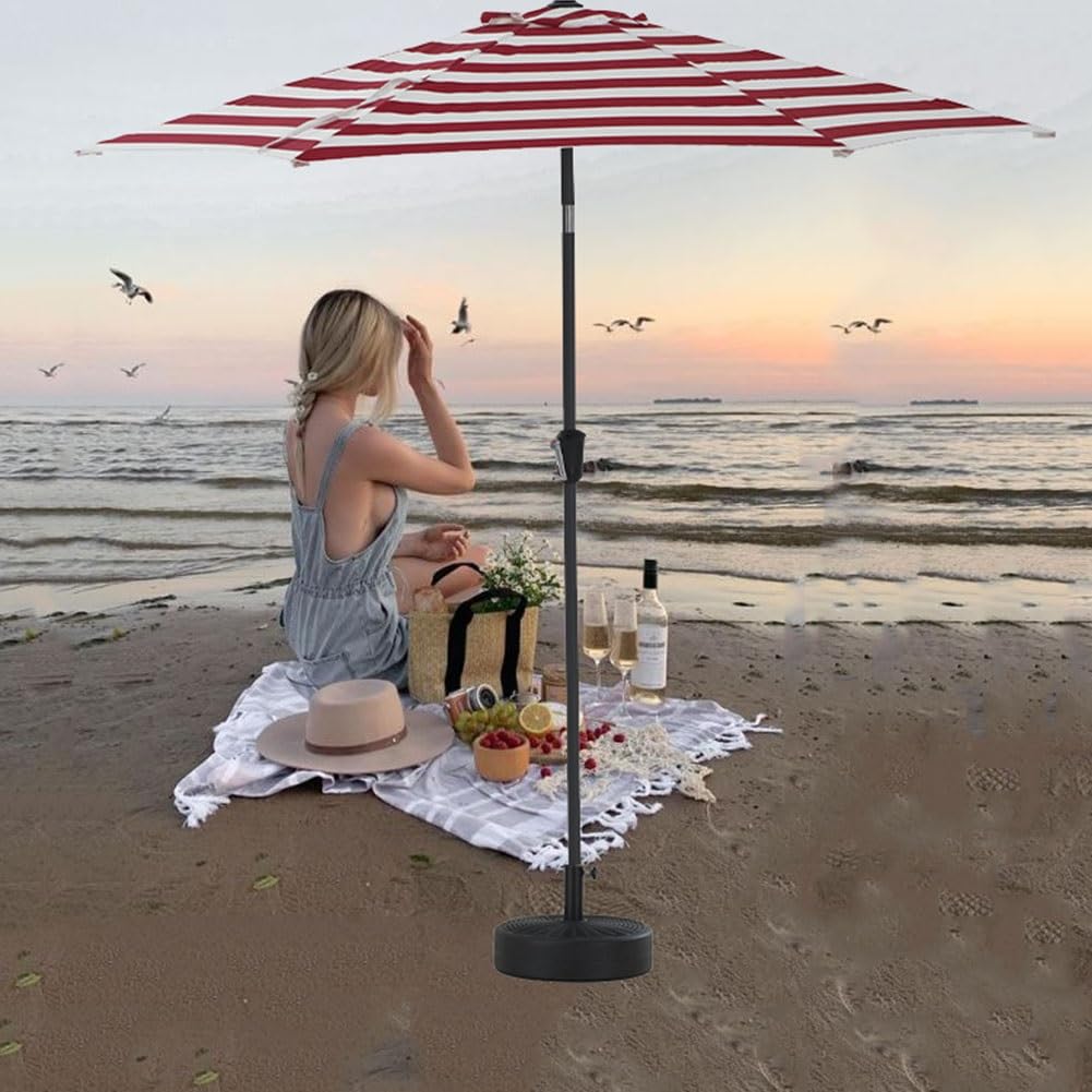 Parasol ogrodowy, 265 cm Parasol stołowy na zewnątrz z pochyleniem i korbą, czerwono-białe paski, ochrona przed promieniowaniem UV Parasol ogrodowy na taras, basen, podwórko