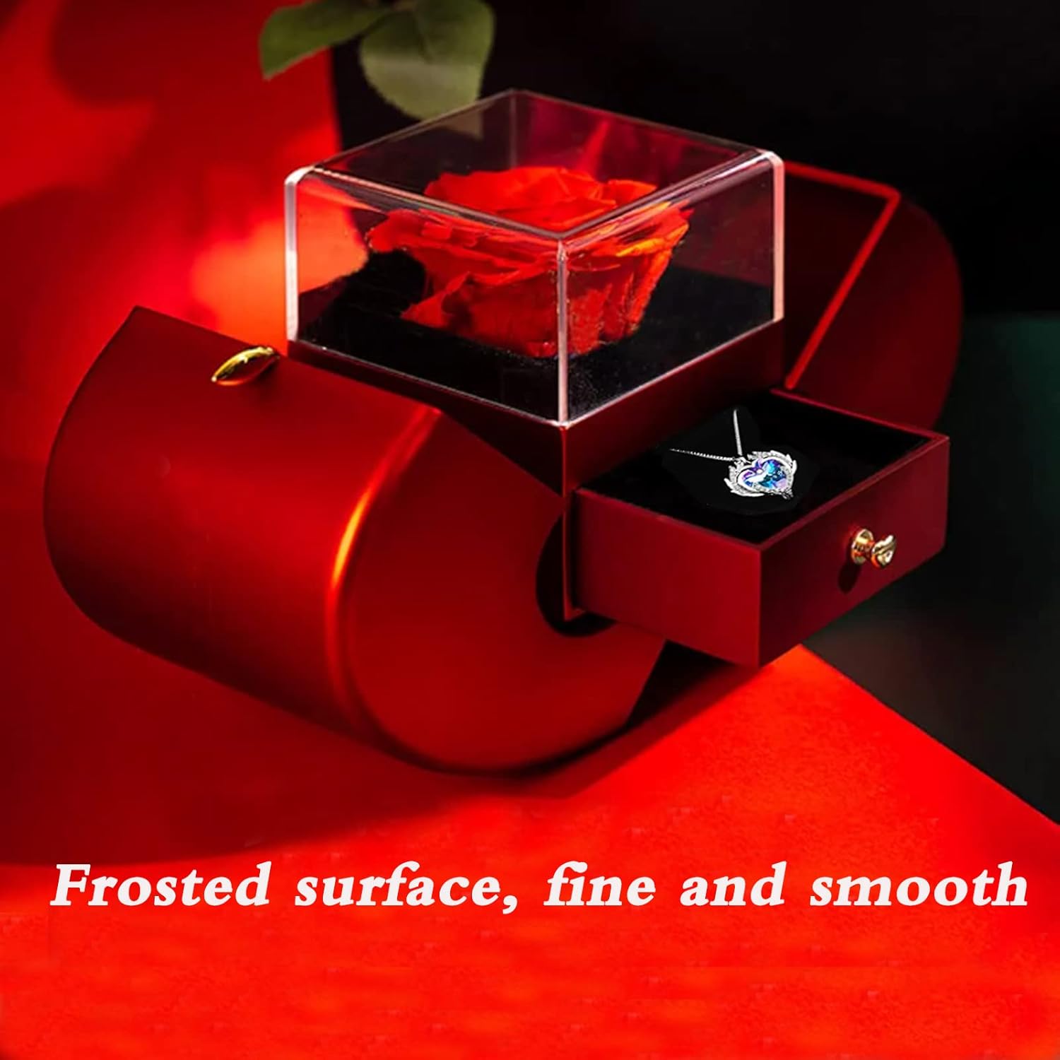 Preserved Red Rose Openable Apple-Shaped Storage Box with Angel Wing Jewelry Necklace for Women, Mothers Day Christmas Anniversary Birthday Gifts for Mom Wife Girlfriend