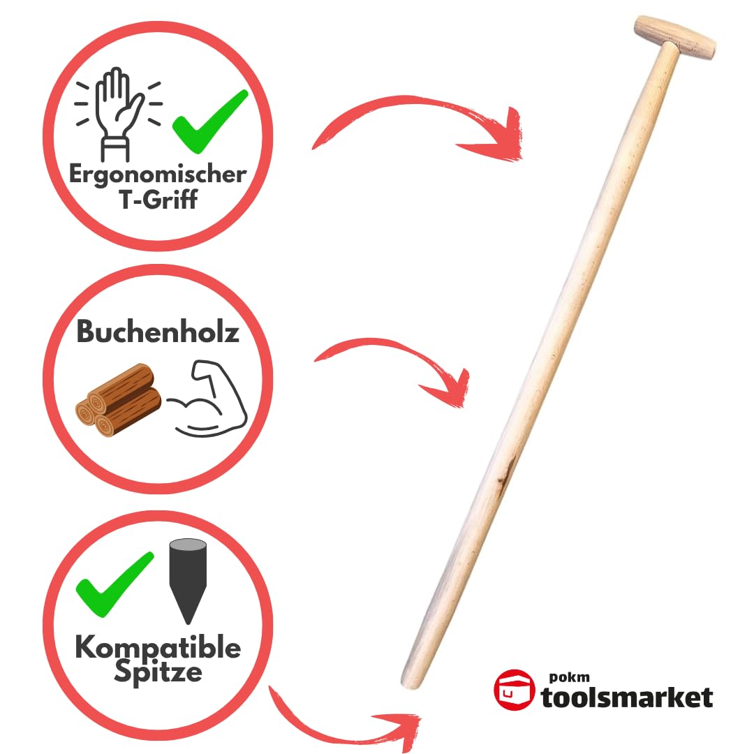 3 Stk. Besenstiel Holz 100cm Ersatzstiel mit T-Griff, Holzstiel aus Buchenholz, Gerätestiel Ø 38 mm, Holzstiele für Gartengeräte, Gartenhacken, EU-Produktion