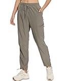 Womens Hiking Pants Light Weight Quick Dry Elastic High Waist Cargo Joggers with 4 Zippered Pockets