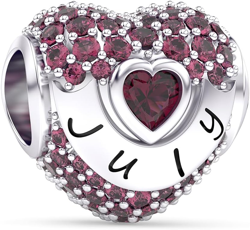 Birthstone Charms Love Heart Openwork Bead Charm for Women Bracelets and Necklaces 925 Sterling Silver with 5A Cubic Zirconia,Jewelry Gifts Women - Image 2