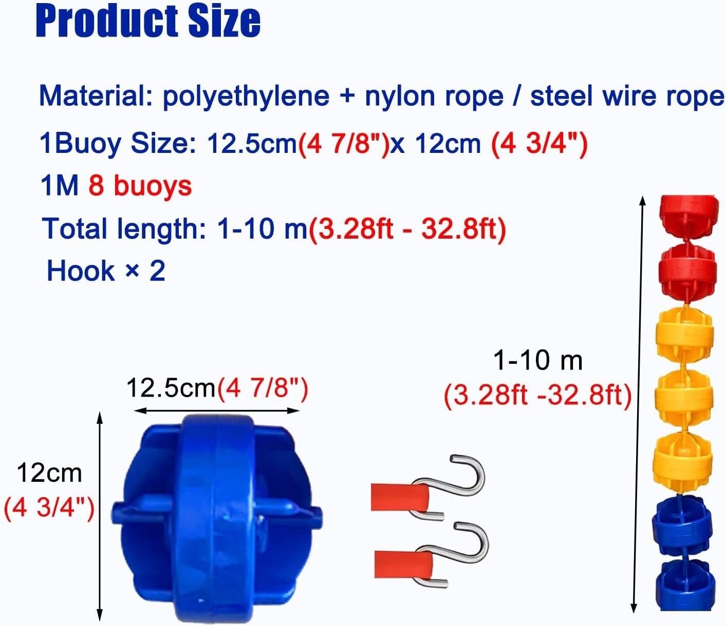 Pływająca lina bezpieczeństwa do wyznaczania torów pływackich w celu ochrony przed falami. Boje basenowe premium.(Wire Rope,5m)