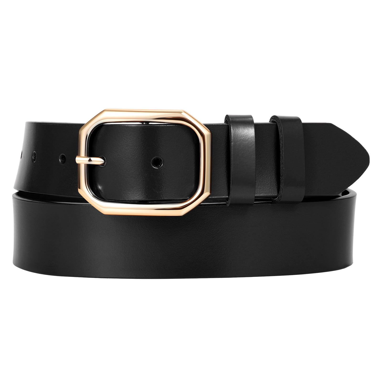 SUOSDEY Women Leather Belt for Jeans Pants Dresses with Stylish Polished Solid Buckle Waist Belt for Ladies Width