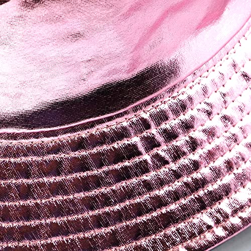 Image of Unisex Metallic Bucket Hat Waterproof Holographic Bucket Hat Fishing Hat Trendy Hip Pop Sun Cap