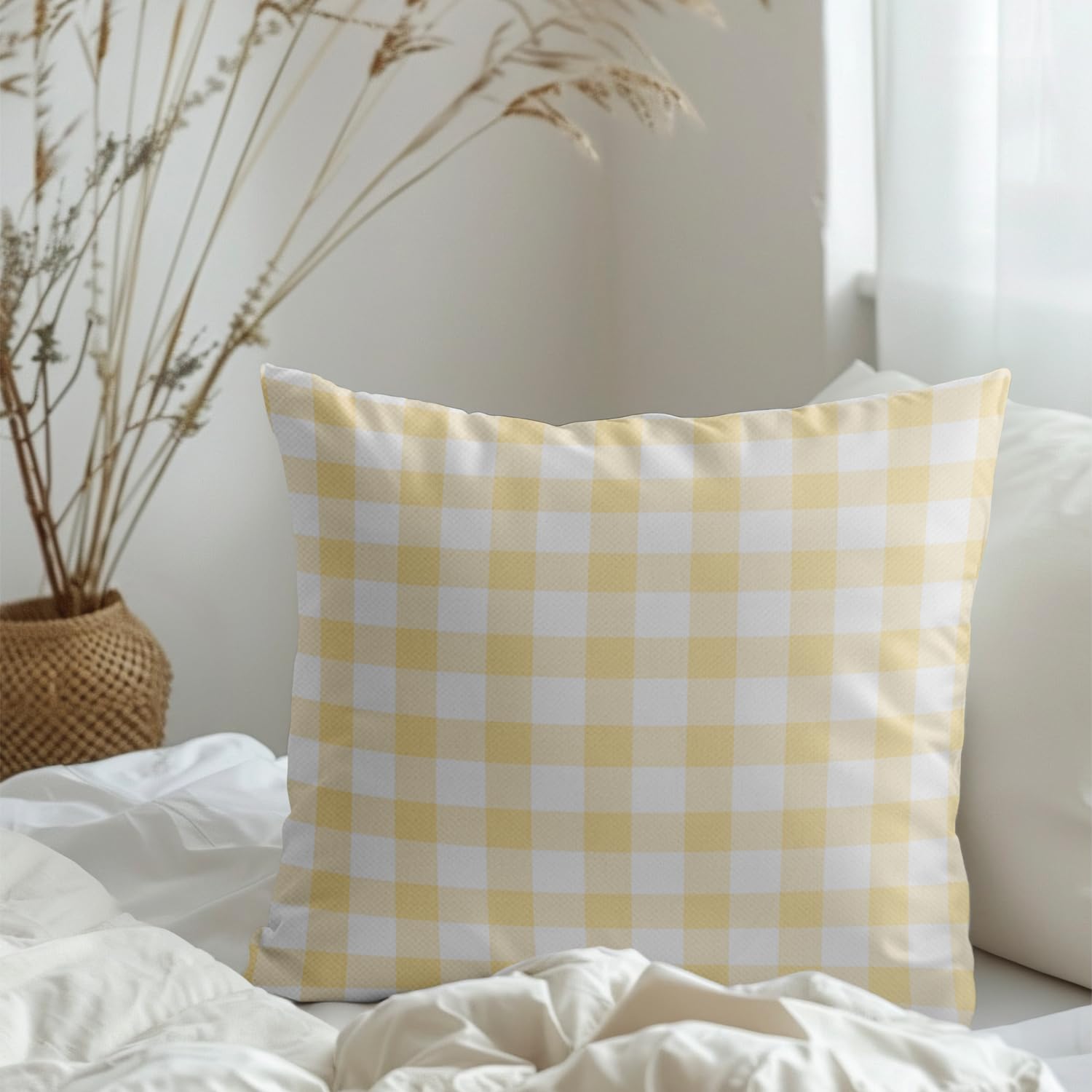 ggaimwf Gingham Pillow Cases 2 Pack 50x50cm Orange Checked Pastel Farmhouse Cushions Covers Square Throw Pillow Covers for Girls Sofa Couch Living Room Bedroom Home Decor Scatter Cushion Case - Image 3