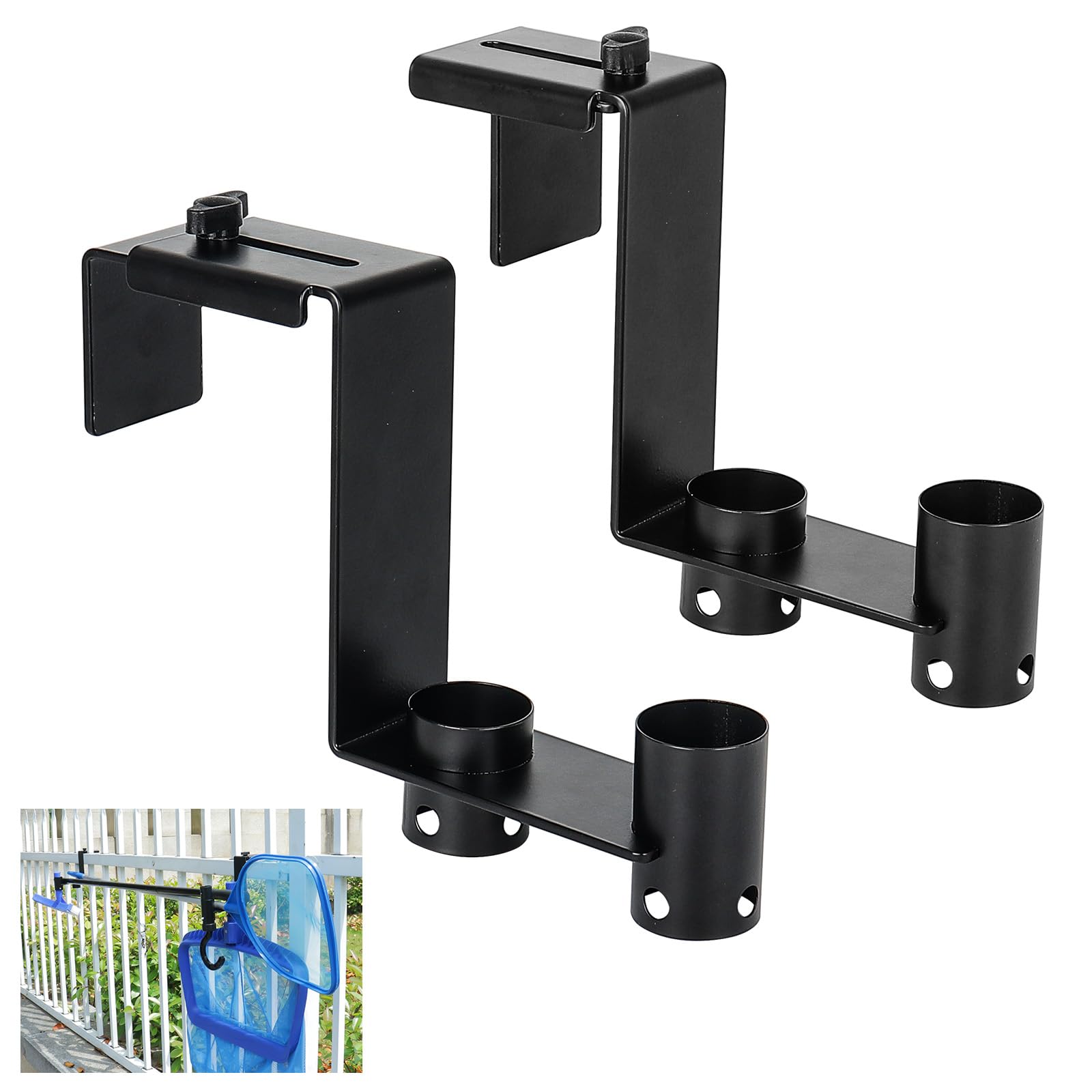 Lettry 2 ganci regolabili per recinzione per piscina, organizer per attrezzi da piscina, accessori per la pulizia della piscina, pennello, retino per foglie, testa sottovuoto, adatti per ringhiere da