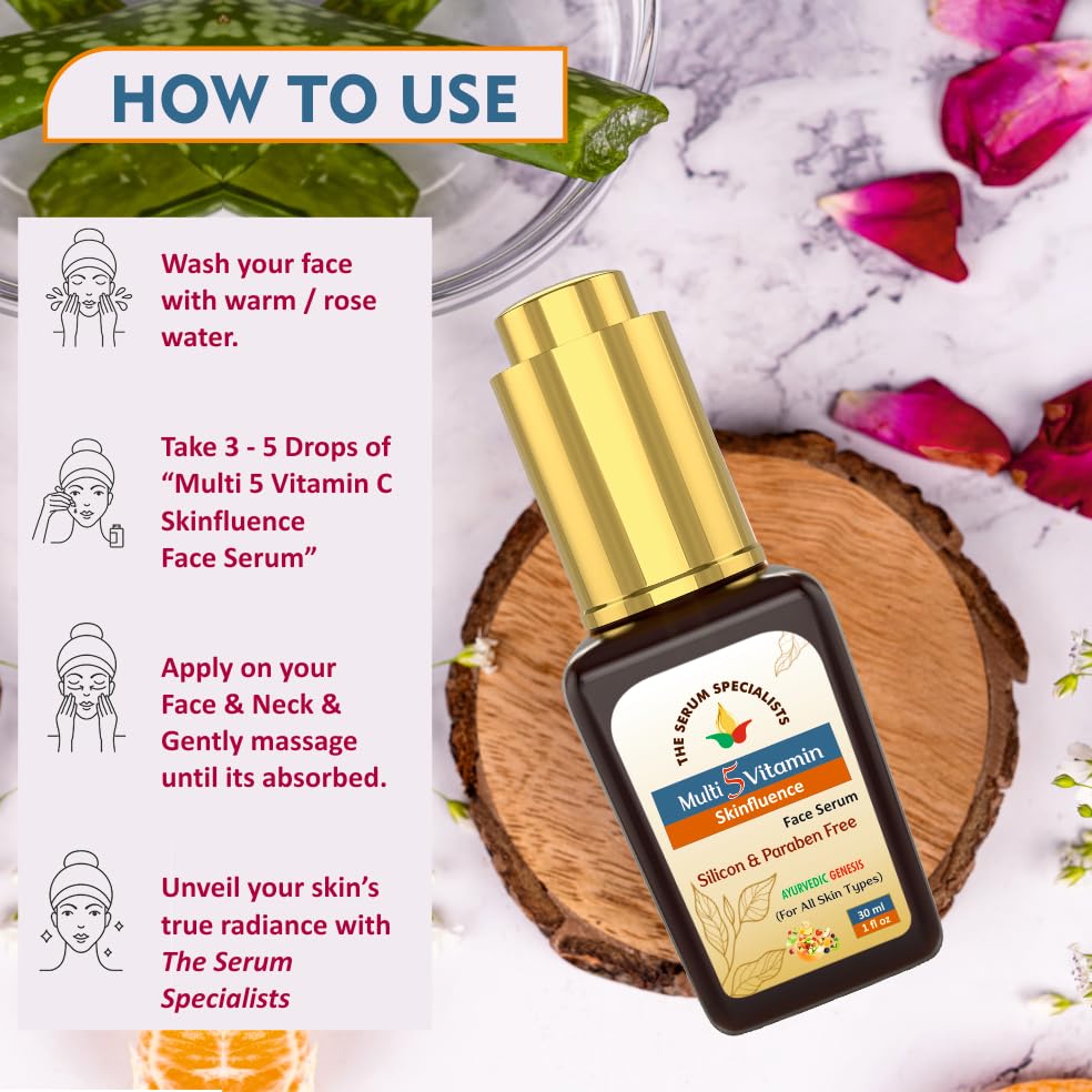 Image of Multivitamin 5 Face Serum - Nourishes & Protects Skin | Vitamin-rich Formula with Vitamins A, B, C, D, & E | Antioxidant Defense | All Skin Types - 30ml