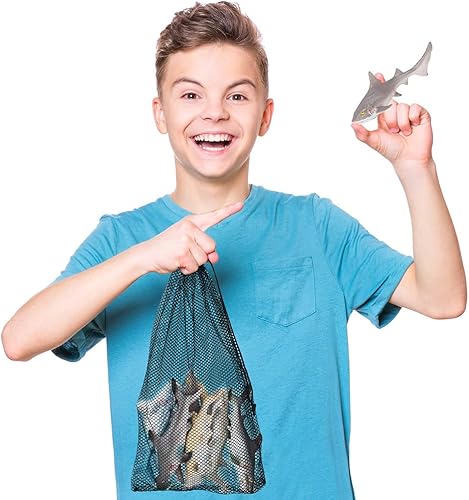 Miniatura 4 de ArtCreativity Figuras de tiburón en bolsa de malla, paquete de 6 figuras de criaturas marinas en varios diseños, juguetes de agua de baño para