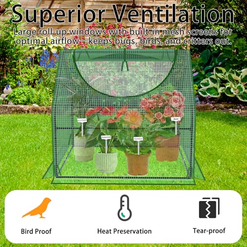 Image of 3x3x3Ft Small Greenhouse Outside, Portable Mini Green House with Mesh Vents