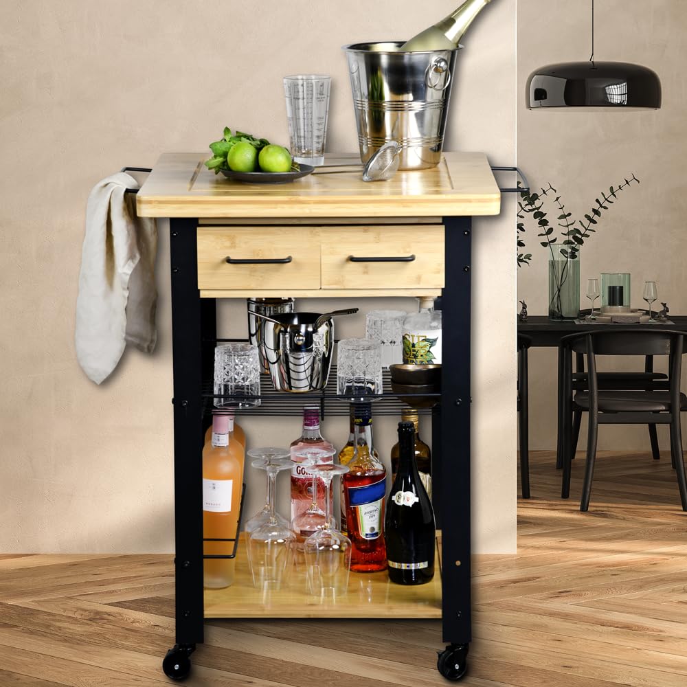 Kesper | Küchenwagen, Material: FSC-zertifizierte Faserplatte, Maße: B: 71 x H: 88 x T: 60cm, Farbe:Natur/schwarz | 25891 13