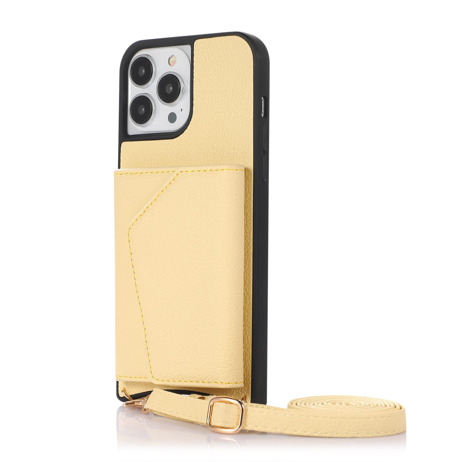 HAZARA Etui do iPhone 14 Pro Max/14 Plus/14 Pro/14, skórzane etui na ramię, etui na telefon z uchwytem na karty, żółte, 14 pro 6,1"