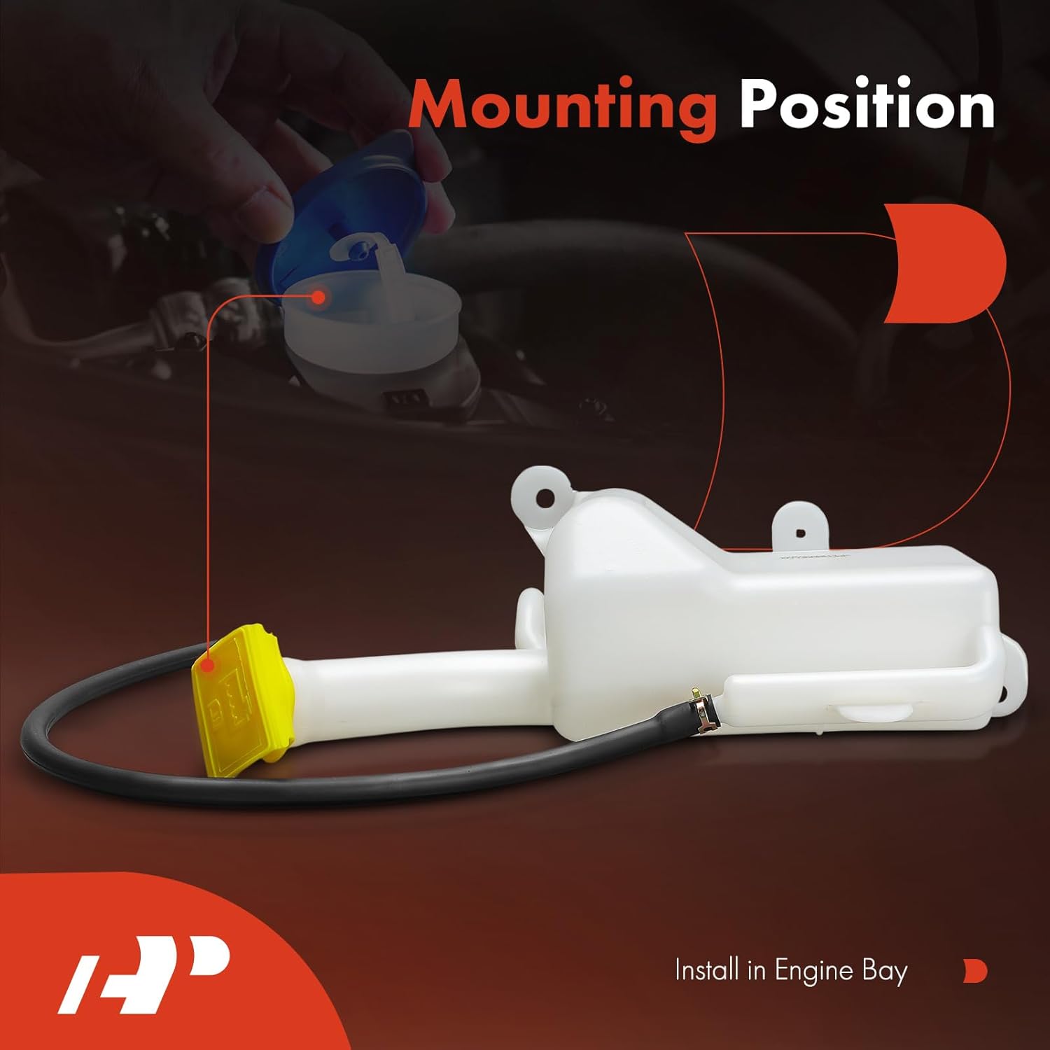 A-Premium Windshield Washer Reservoir Tank Assembly Compatible with Chrysler PT Cruiser 2003-2009 - with Cap & Hose & Filler Neck & Bracket