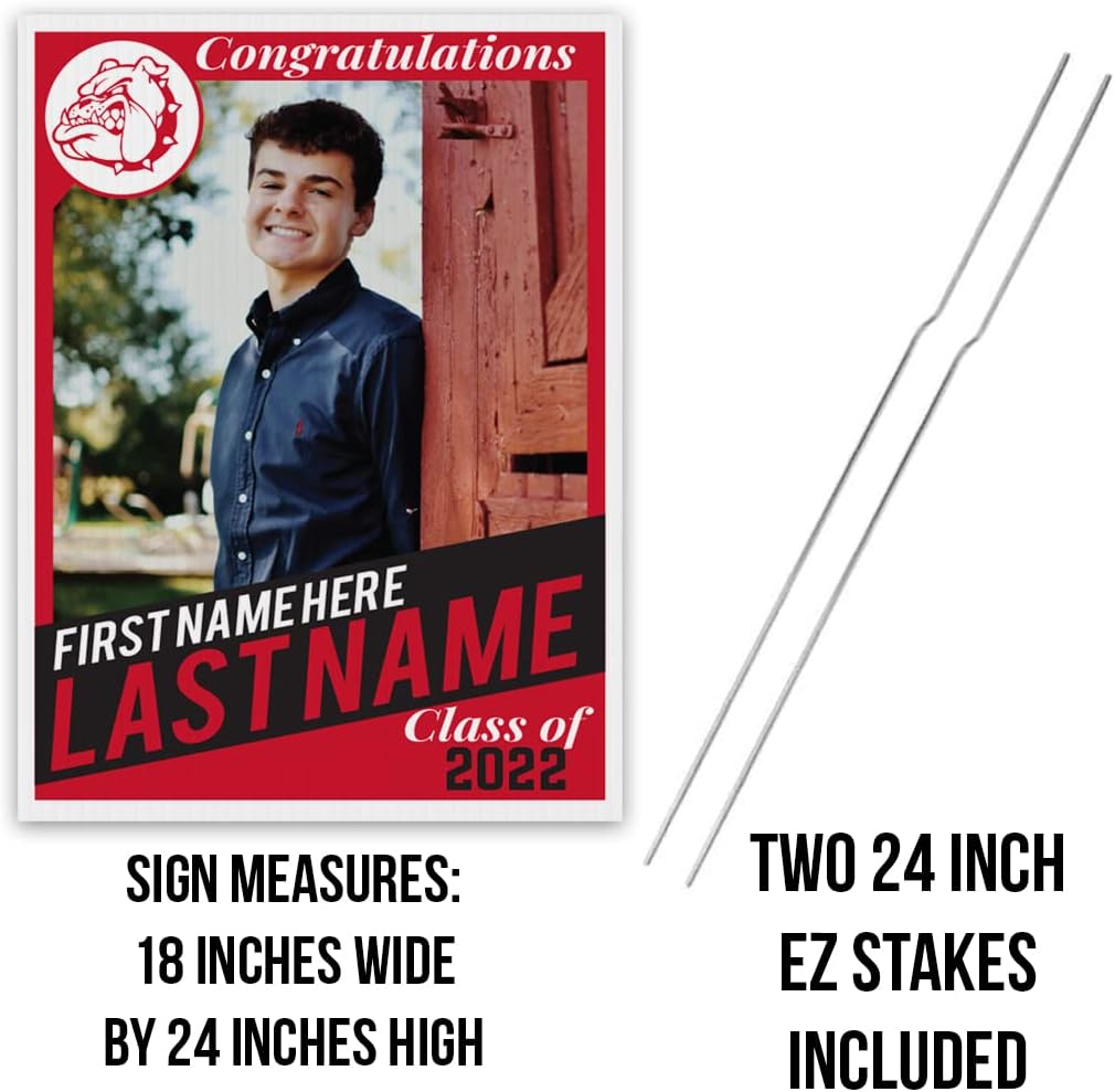 24x18 Inch Custom Graduation Yard Sign Personalized Grad Trading Card Sign Includes 2 Metal Stakes (Red)