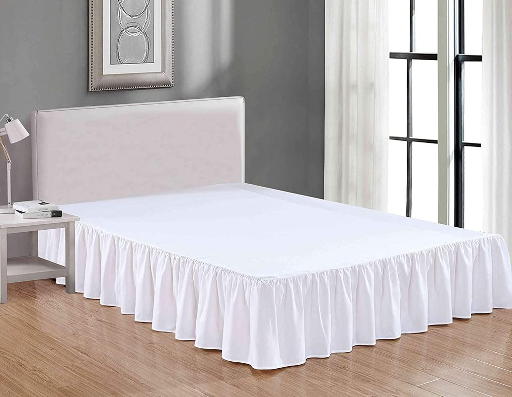 Rainbowlinens Luxury Soft Fluffy White Ruffled Bed Skirt Full XL Size 22 Inch Drop Three Sided Coverage with 750 Thread Count Egyptian Cotton Long Lasting Lightweight Gatherd Bed Skirt