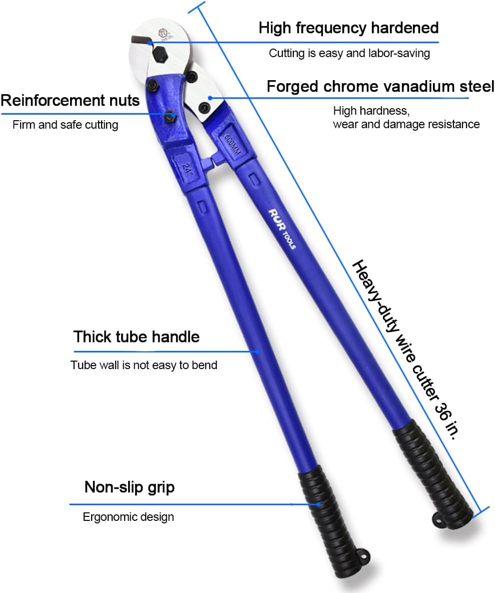 Wire Cutters 36 inch | Wire Rope Cutter Heavy Duty | Industrial-Grade Wire Cutter Pliers, Forged from T8 Alloy Steel, Hardness HRC62, Sharp Cutting. for Stainless Steel Wire, Hard Wire Ropes