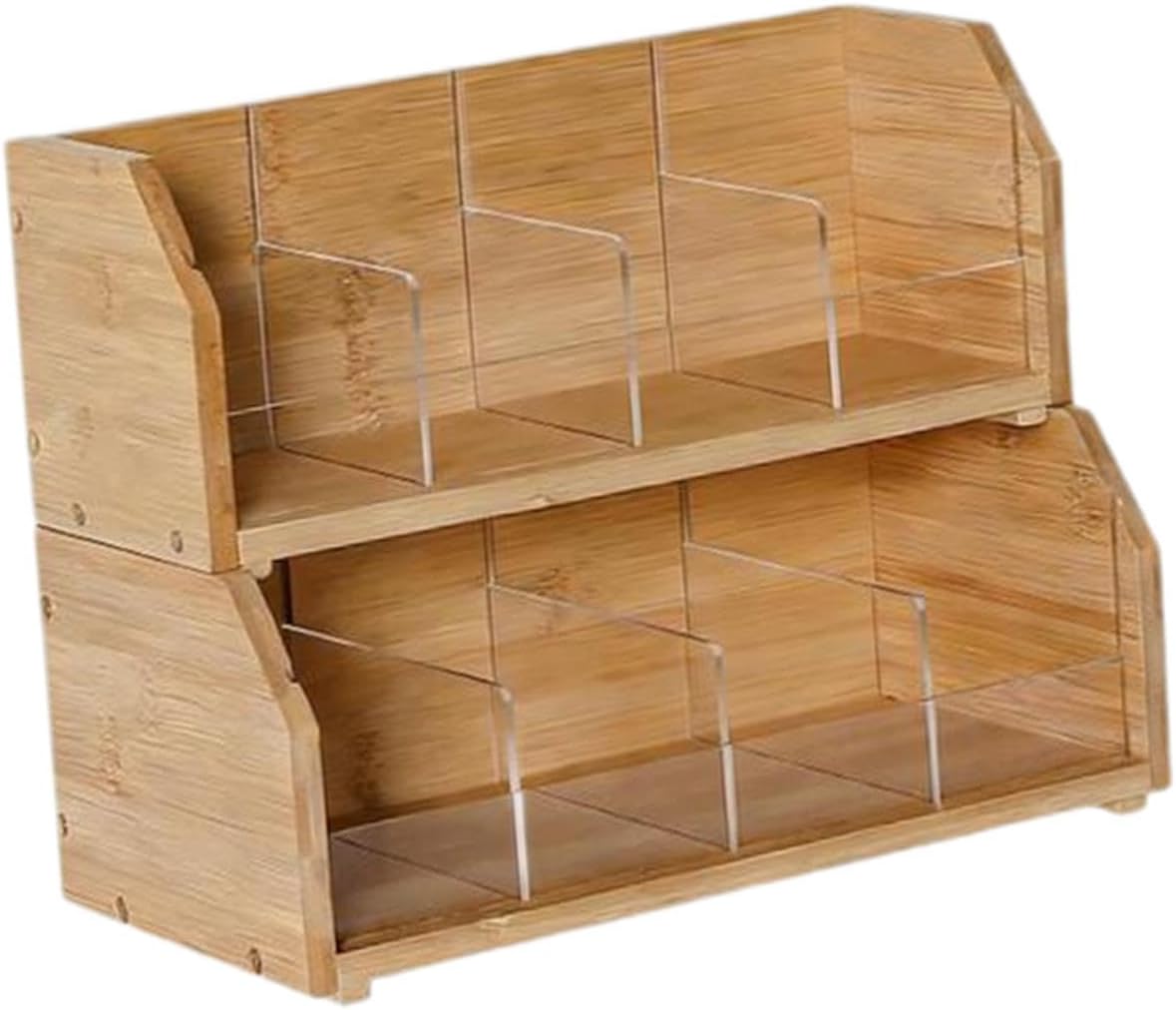 Organizer Two Layer Bamboo Stackable Compartment Storage Box Multi Purpose Pantry Holder for Coffee Station Rack Suitable for Dormitory Restau, 31x15x24.5cm