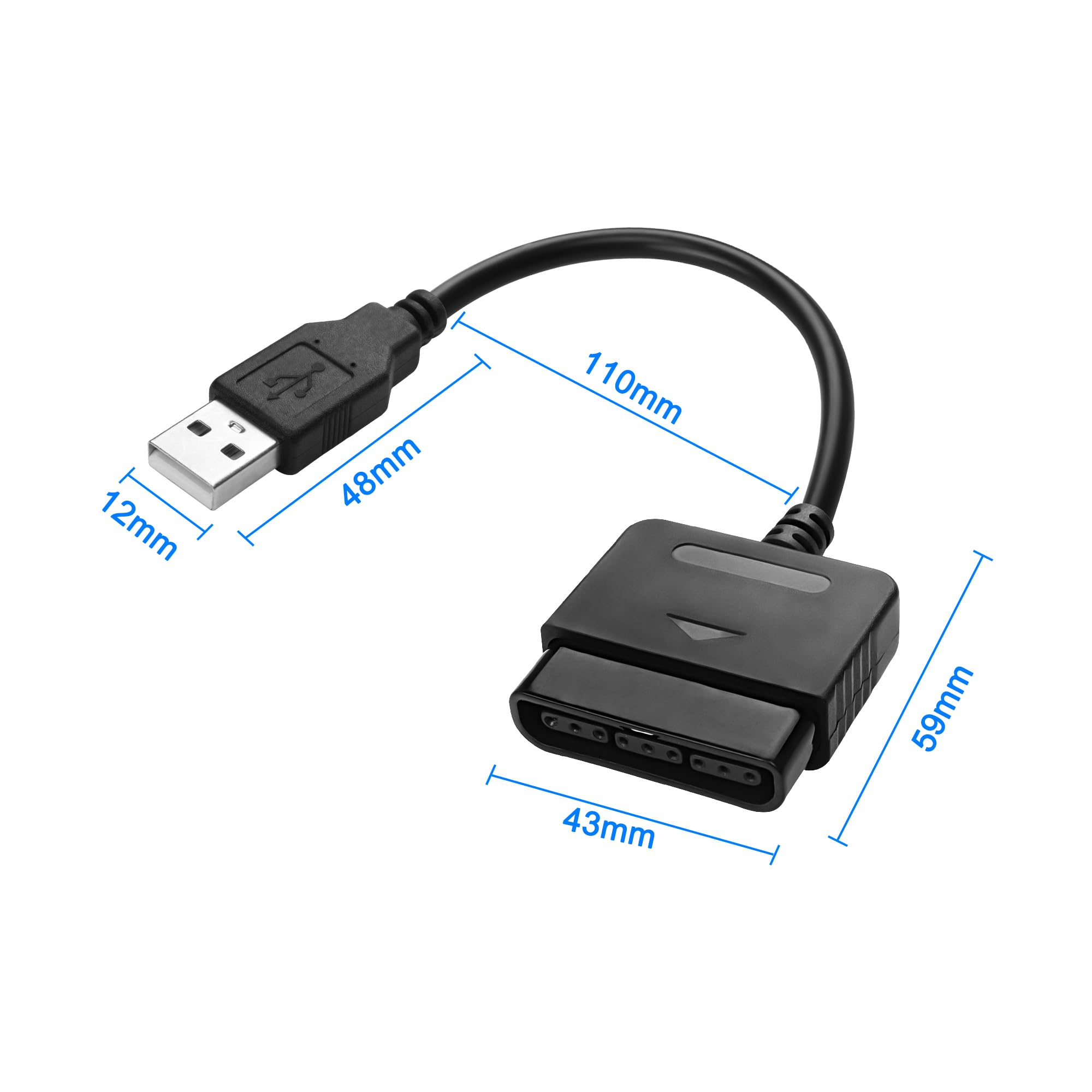 MEIRIYFA Controlador PS2 a Adaptador USB Cable Convertidor Compatible con Controlador PS2/PS3 Gamepad a Controlador PS3/PC Paquete de 2, 20 cm