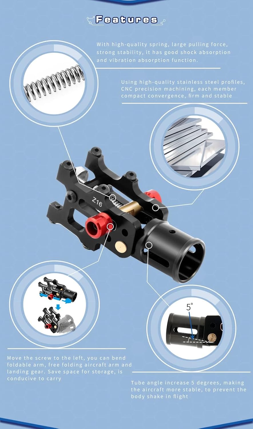 JMT Z16/Z22/Z30 CNC Aluminum Folding Arm Tube Joint DIY for Dia 16mm/30mm Automatic Auto RC Quadcopter Hexacopter Multi-Rotor (4PCS Z22)