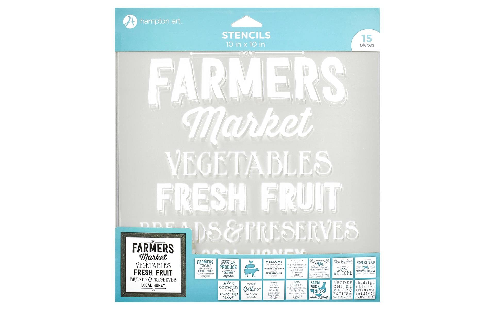 Hampton Art Stencil 10" x 10" Homestead Set, 15 Unique Plastic Stencils Sheets Included, for Acrylic Paint, Oil Paint or Spray Paint, Washable and Reusable